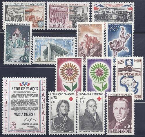 France 1964 Group of 14 Superb MNH. Between SG1652/1666. See below.