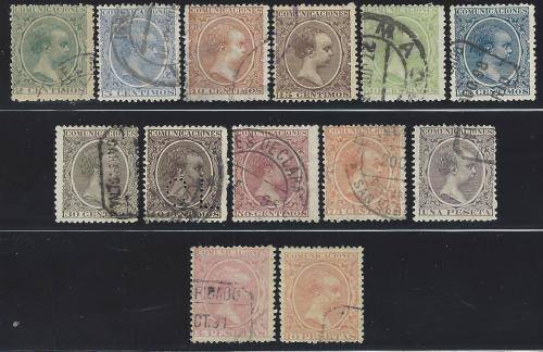 Spain 1889 Scarce set of 13 fine used. Michel 189/201. CV R 2,900. See Below.