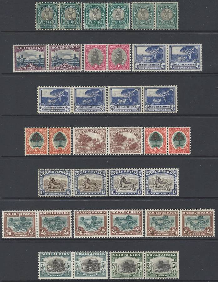 Union 1947/54 Full extended set of 18 pairs superb MNH. SACC 113/21a. See below.