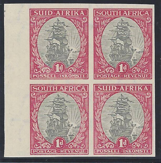 Union 1935 First Hyphenated 1d IMPERF block of four. Superb MNH. SACC 56e/SG 56a. See below.