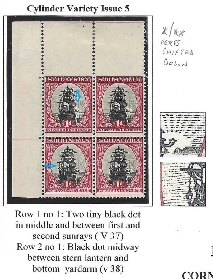 Union 1930 Roto 1d Issue 5 CORNER blocks with varieties UHB37 V37, V38, V44 fine mint. See below.