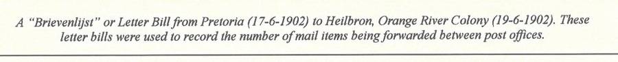 Transvaal/OFS - Rare ZAR 1902 BRIEVENLIJST (Letter bill) PRETORIA/HEILBRON. See below.