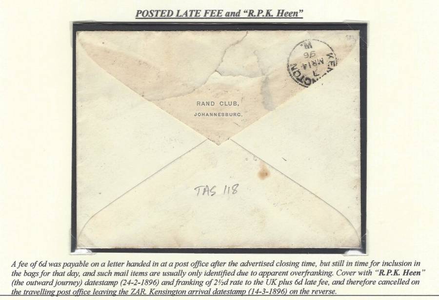 For Roddy only: Transvaal: POSTED LATE FEE and `R.P.K. HEEN`. See below.