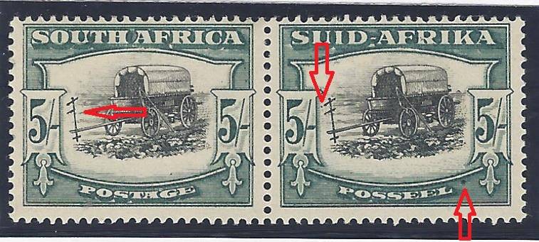 Union 1944 Scarce 5/- with three varieties. SACC 62a/UHB 52 V5/6/ano. FM.