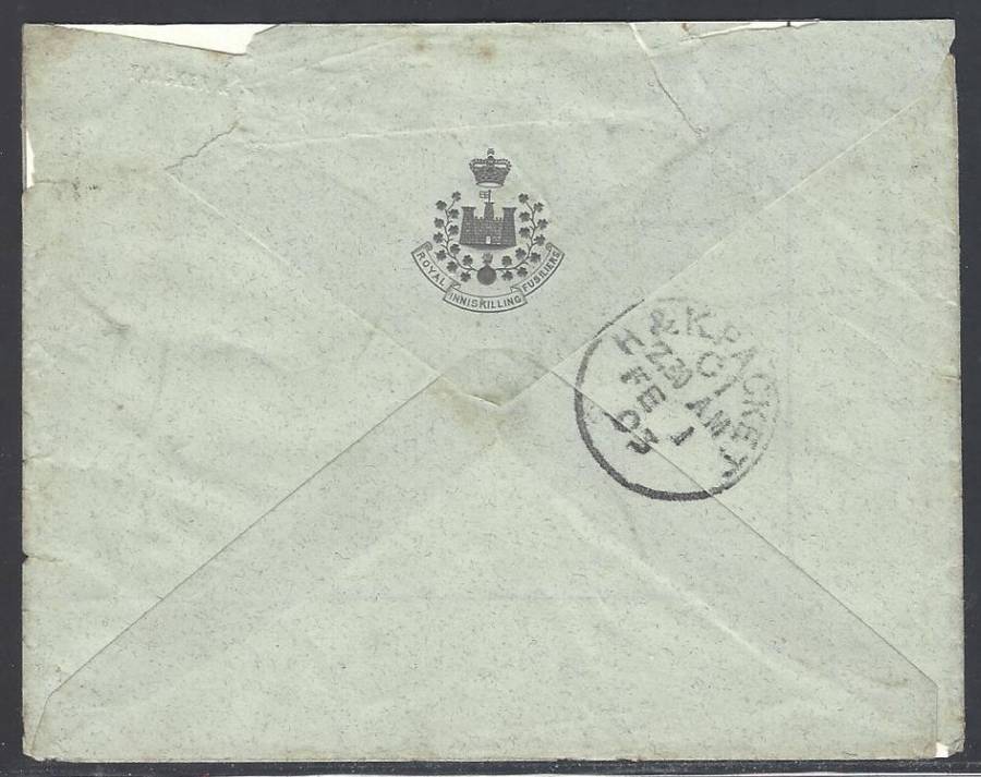 Cape: 1903 Rare Royal Inniskilling Fusiliers cover Mafeking /Dublin by H & K Packet.. See below.