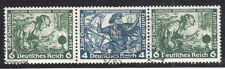 Germany 1933 Scarce Wagner se-tenant strip of 3 fine used. Michel W48. See below.