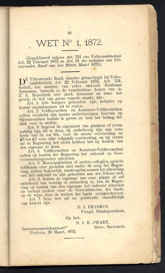 ZAR Rare 1889 Historic Grondwet publication with multiple Laws belonging to Barberton Veldcornet.