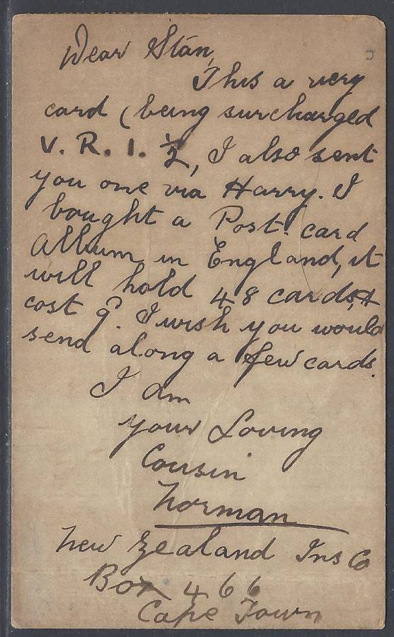 OFS Rare 1902 "V.R.I." Brief Kaart Cape Town/ NORTH SYDNEY, Australia.