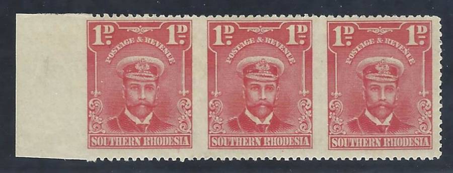 Rhodesia (Southern) 1924 `IMPERF VERTICALLY` strip of 3 VFM. SG 2aa/SACC 2g.