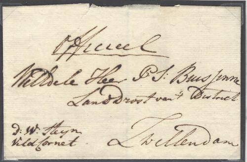 Cape 1800`s Early Veldcornetcy mail D.W. Steyn to P.J. Buisfinne at Swellendam. Scarce. See below.