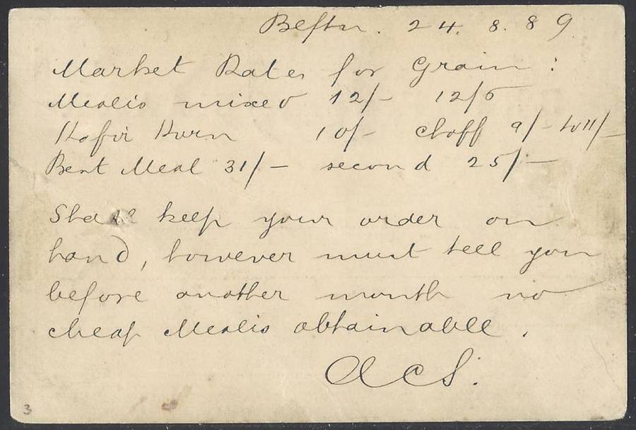 OFS 1889 Rare early 1d Postcard stamp Brief Kaart BLOEMFONTEIN  to LEEUVLEY(`EI`).