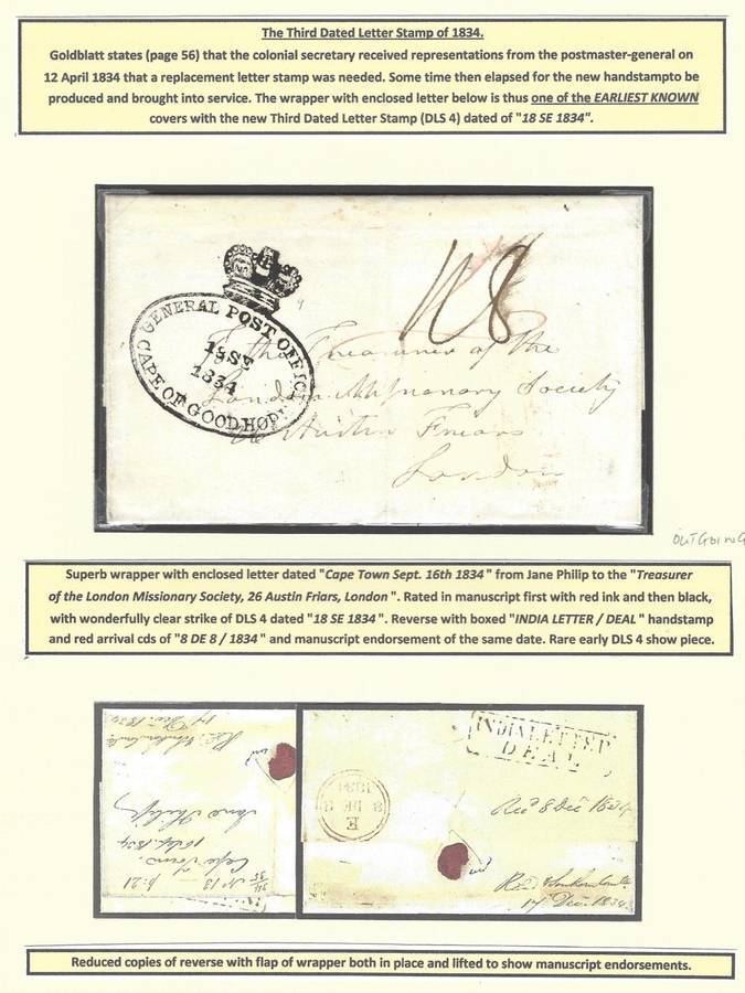 Cape 1834 entire from Cape Town to London with superb DLS 4 and `India Letter / Deal`. See below.