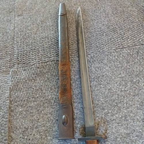 SAP Sanderson bayonet and Scabbard, stamped 1937.