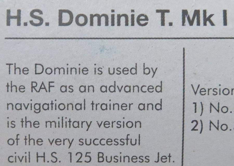 **AIRFIX**MODEL KIT**H.S. DOMINIE T. Mk I**VINTAGE**1/72**LENGTH +- 20CM**