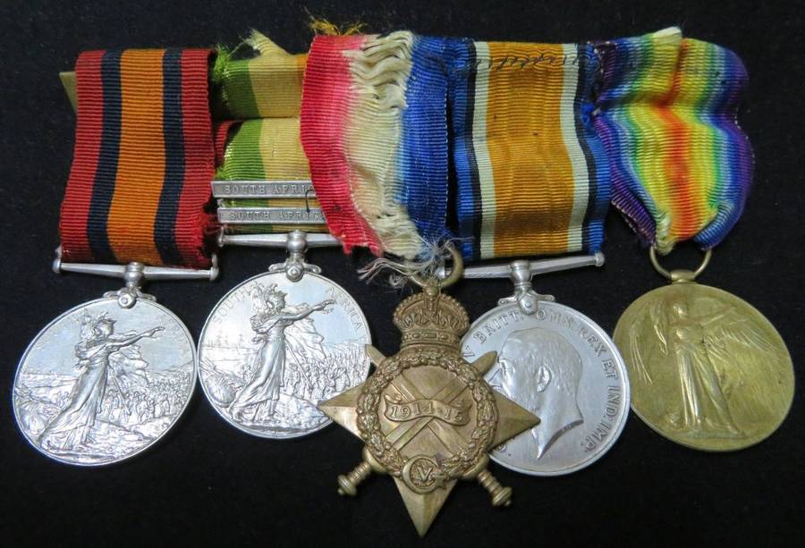 **RESERVED FOR ErrSrr1617**Boer War & WWI Medal set**Issued to H.L. Harpur**With 3 spare ribbons**