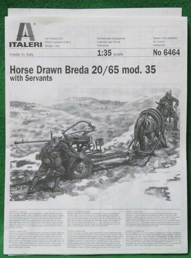 **Italeri**Model kit**Horse Drawn Breda 20/65 mod. 35**Vintage**1/35**With 3 figures**
