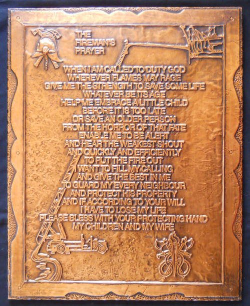***COPPER ART***PORTRAIT***THE FIREMAN'S PRAYER***PLUS FREE GIFT***