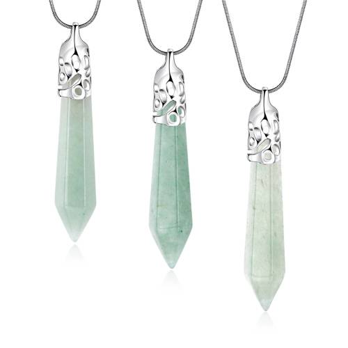 New 925 Sterling silver filled Natural stone pendant, green aventurine with Free chain included