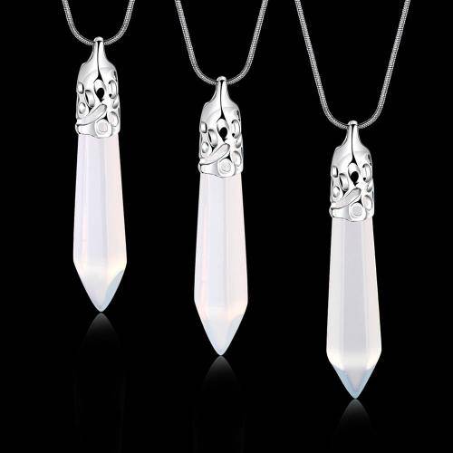 New 925 sterling silver plated White Opal stone necklace