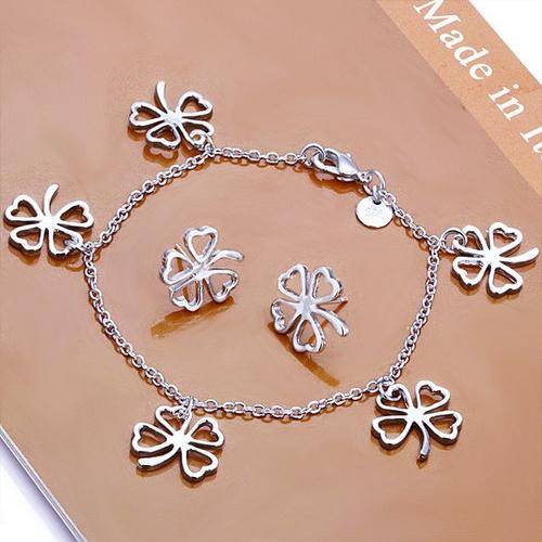 New 925 Sterling silver stamped Clover charm bracelet with FREE matching Earrings