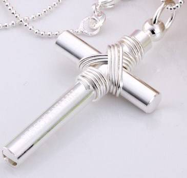 New 925 Sterling Silver Stamped Wrapped cross, doubles as a whistle, Comes with FREE chain