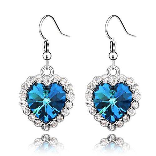 New 18k RGP white gold heart of the ocean earrings with Genuine Austrian crystals, Stunning