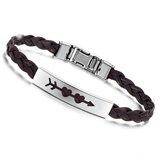 *R350* Local stock, New Arrow through 2 Hearts ladies stainless steel and brown PU leather Bracelet