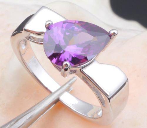 *LOCAL STOCK* 925 sterling silver filled Ladies waterdrop pear shaped 1.5ct amethyst ring