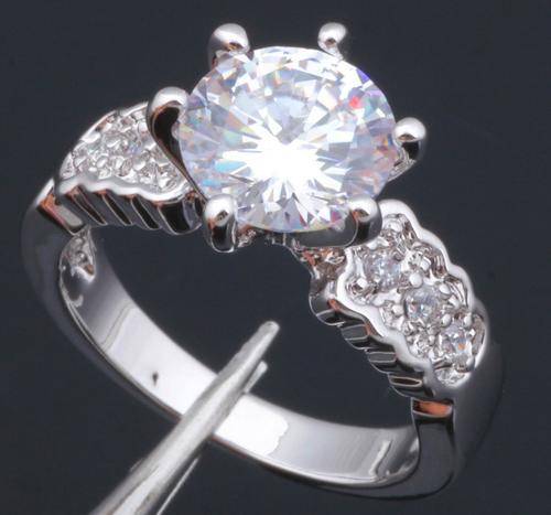 *Local Stock* 925 sterling silver filled Large 3ct Zircon ladies ring with zircon accent stones
