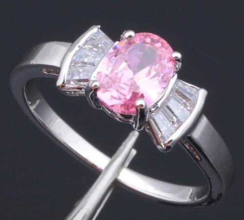 *LOCAL STOCK* 925 sterling silver filled Pink Topaz ladies ring with Zircon side stones.