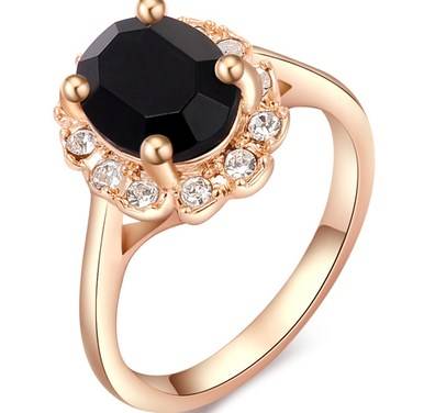 Local stock, New 18K RGP Onyx Black Crystal Ring with genuine Austrian Crystals