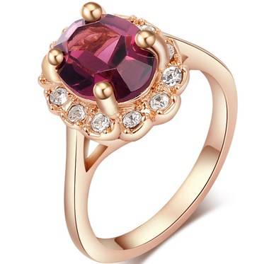 New 18K RGP ladies 2ct purple crystal engagement ring with Austrian crystal accent stones