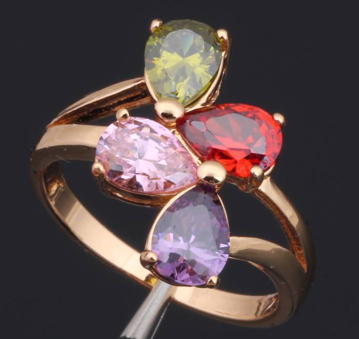 *Local Stock* 18K RGP ladies Designer peridot, amethyst, topaz gemstone ring in rose gold