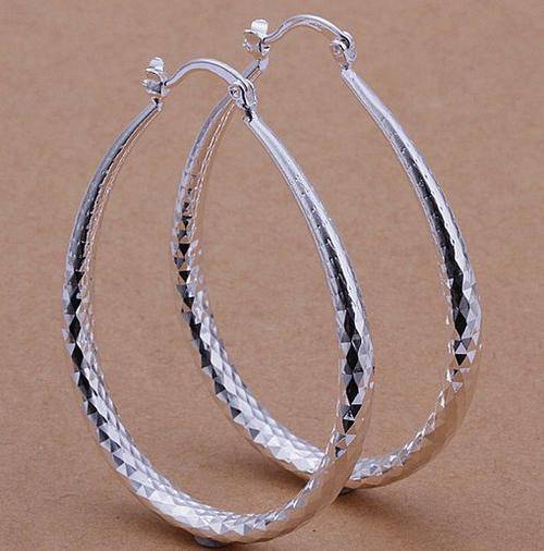 Local stock, New 925 Sterling silver stamped filled oval hoop earrings with hexagon detail