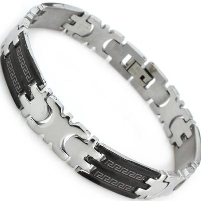 New Mens 10mm wide Genuine stamped stainless steel with black detail design.