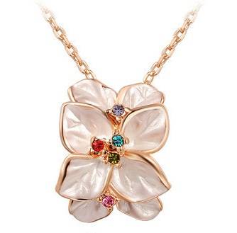 Elegant 18KRGP flower pendant with shell pearl and genuine Austrian crystals + free chain