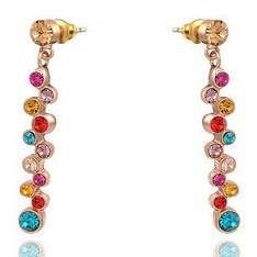 18K RGP rose gold, Ladies dangle earrings, 3.5cm long with Colored AAA Austrian Crystals