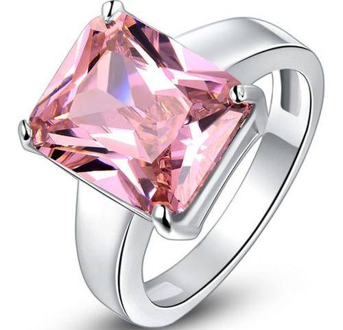 New 18K RGP white gold ladies ring with large Pink Genuine Austrian Crystal