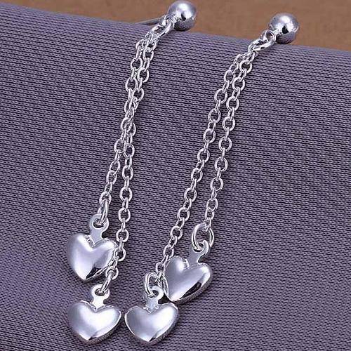 New 925 Sterling Silver filled ladies Long Dangle heart detail earrings. Cute and Sexy