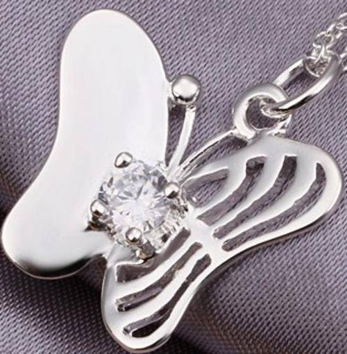 New 925 Sterling silver filled Butterfly Crystal Pendant with fine detail and FREE chain included