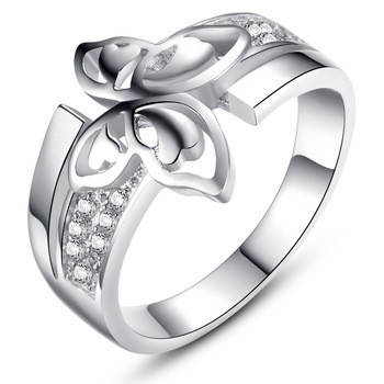 Local stock, New 18K RGP white gold ladies Microset Butterfly ring with AAA top quality CZ