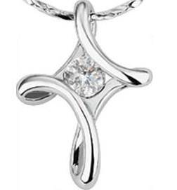New 18K RGP white gold ladies Cross pendant with Crystal centre and FREE chain