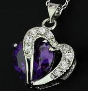 New 18K RGP white gold Heart pendant with Large purple AAA quality Austrian crystal and FREE chain