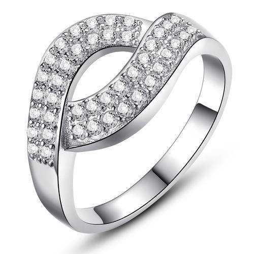 New 18K RGP white gold ladies Microset ring with AAA quality CZ, Engagement style