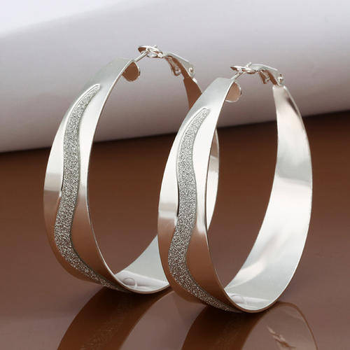 New 925 sterling silver filled Chunky 45mm hoop earrings with wave design frosting detail