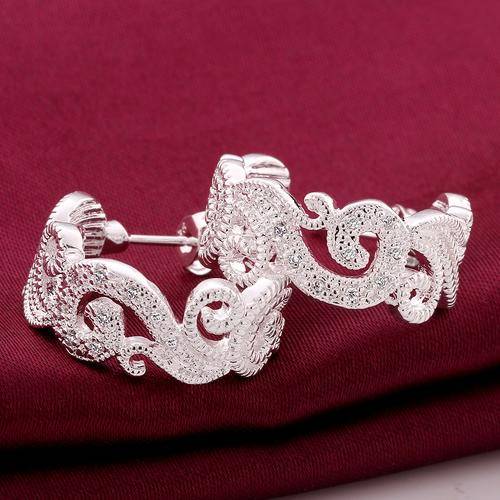 New 925 sterling silver filled semi circle hoop earrings, 20mm, with filigree fine detail work