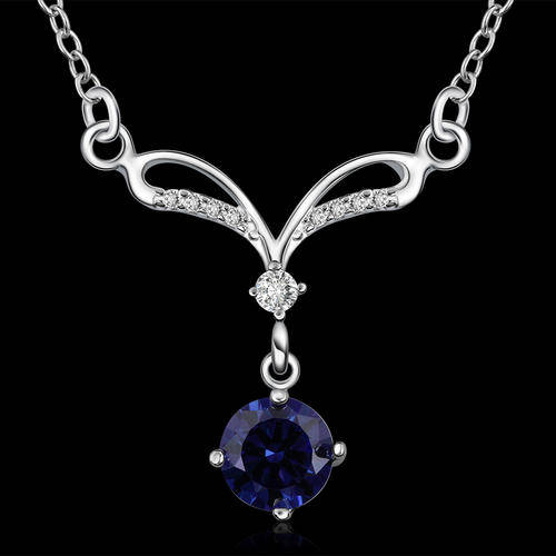 New 925 Sterling silver filled Blue crystal Pendant necklace with micro Austrian Crystals