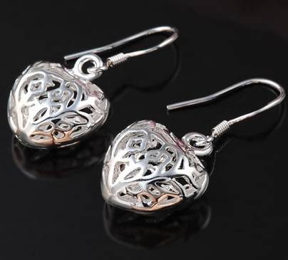 New 925 sterling silver filled stamped Filigree style heart dangle earrings
