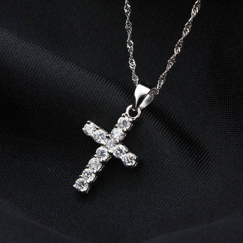 Solid 925 Sterling Silver Delicate Cross with CZ