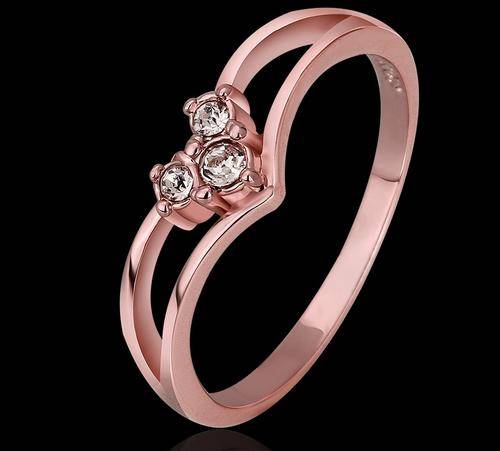New 18K RGP rose gold ladies tri stone engagement style ring with Genuine Austrian crystals